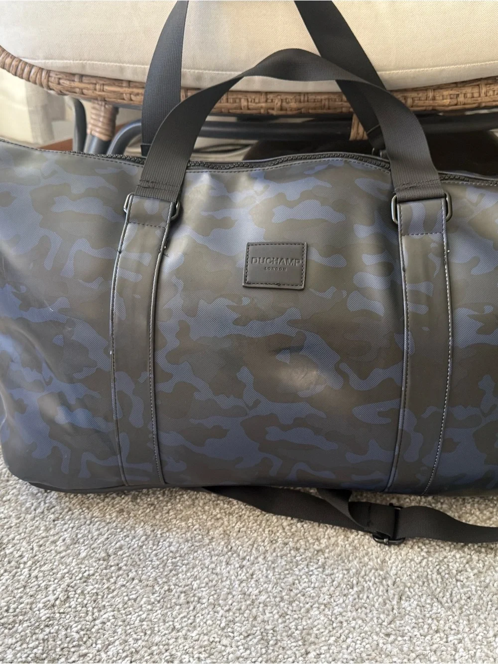Duchamp Black & Slate Blue Camo matching Duffel and Backpack